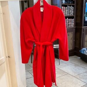 Vintage 1980s Georgiou Red Long Wool Swing Coat Size 6 Belted Padded Shoulders